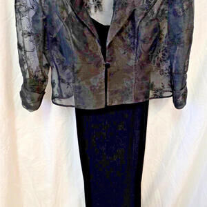 Alex Evenings Whimsical Goth Women‎ Long Black Velvet Sheer Dress with Jacket 8P